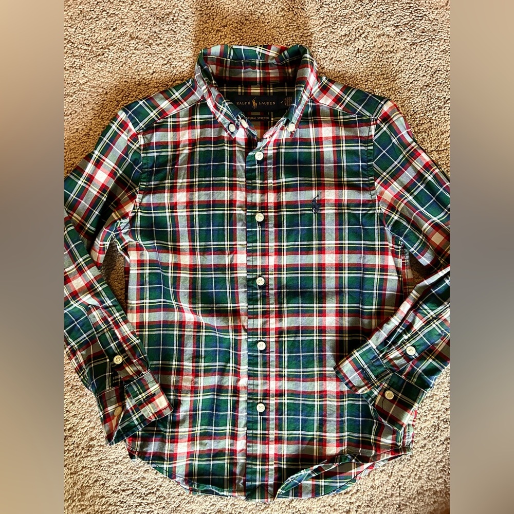 Polo by Ralph Lauren boys button up dress shirt holiday plaid size 5